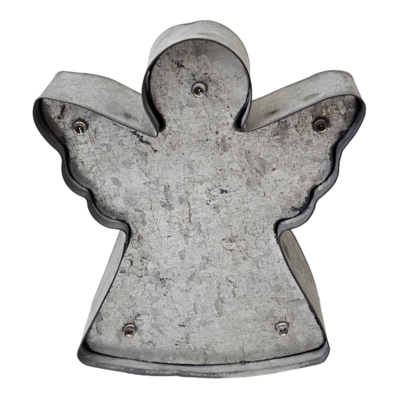 Battery Operated Galvanized Steel Lighted Angel 6" High - Picture 11 of 11